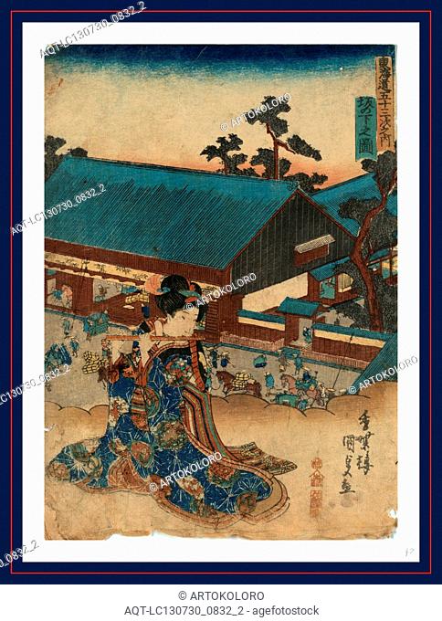Saka no shita no zu, View of Sakanoshita., Utagawa, Toyokuni, 1786-1865, artist, [between 1837 and 1844], 1 print : woodcut, color ; 25.2 x 18.2 cm