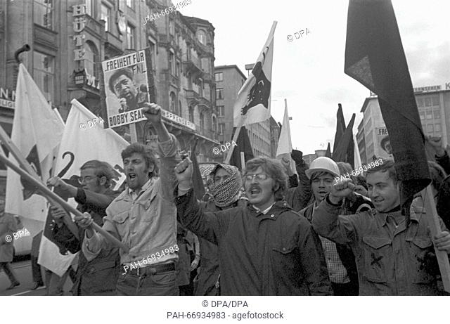 Demonstrators and police clash during a demonstration against Vietnam War in Frankfurt on 15 November 1969, during which the participants departed from the...