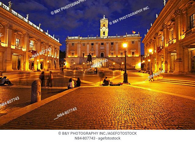Piazza del Campidoglio at night, Capitoline Hill, Rome, Italy