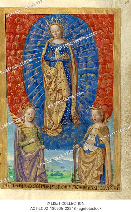 Virgin in Cloud of Angels, with Saints Barbara and Catherine; Master of the Chronique scandaleuse (French, active about 1493 - 1510); Paris