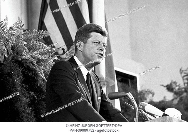 US president John F. Kennedy during his visit in Frankfurt am Main on 25 June 1963 speaking at the historical Paulskirche. - Frankfurt/Hessen/Germany