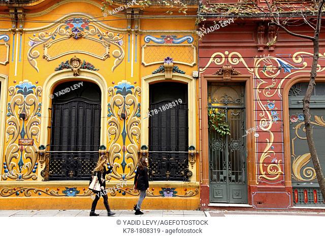 Paseo del Filete, Houses facade painted in Filete style in Abasto neighbourhood, Buenos Aires, Argentina