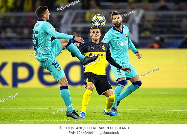 Dortmund, Germany September 17, 2019: CL - 19/20 - Borussia Dortmund vs. Dortmund. FC Barcelona v. li. duels Clement Lenglet (FC Barcelona)