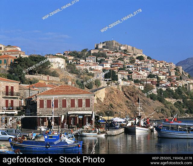 Greek Islands (Aegean) Lesbos/mytilini - Aegean Molyvos View of Town & Harbour Colour Image, Color Image, Photography, Greek, Hellenic Republic, Europe