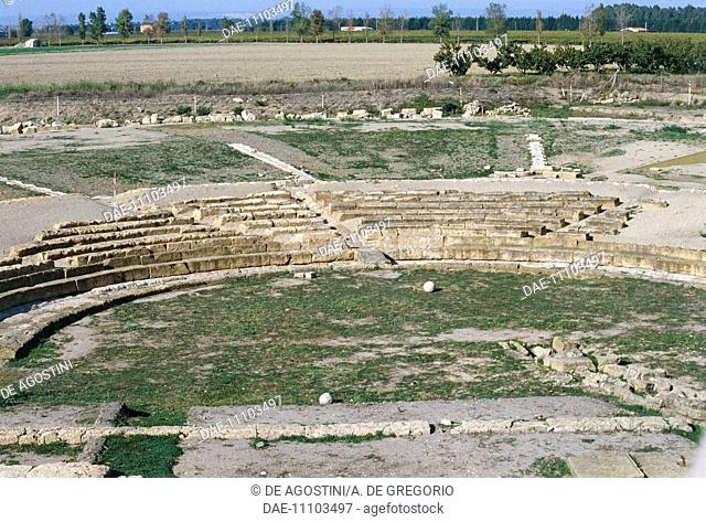 Cavea of the Greek theater of Metaponto, Bernalda, Basilicata, Italy. Magna Graecia civilization, 4th century BC