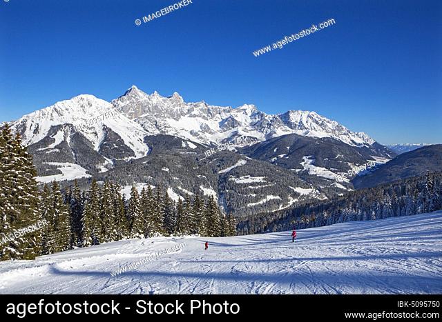 Filzmoos ski area with Dachstein massif, Filzmoos, Pongau, Salzburg province, Austria, Europe