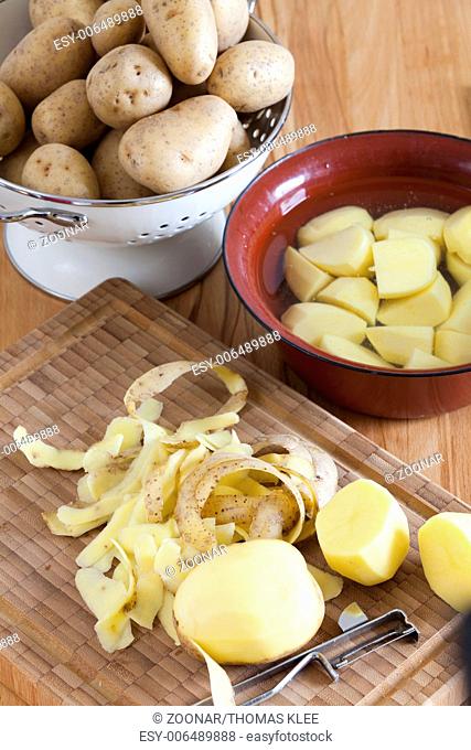 Potatoes are prepared for cooking