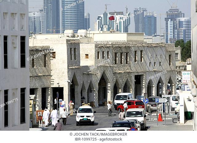 Souq al Waqif, oldest souq, bazaar in the country, the old part is newly renovated, the newer parts have been reconstructed in a historical style, Doha, Qatar
