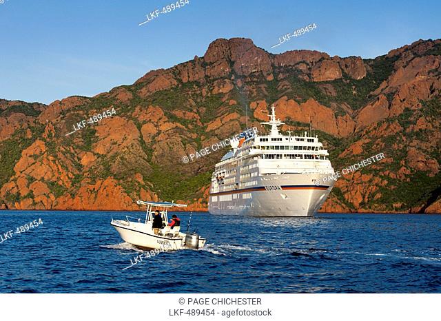 Cruise ship, Gulf of Girolata, Corsica, France