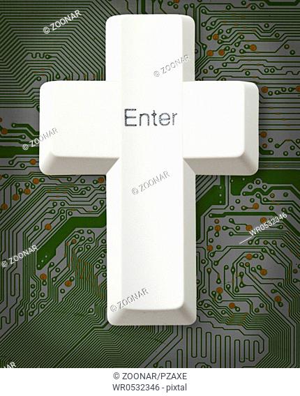 Computer button - Christian cross - Enter