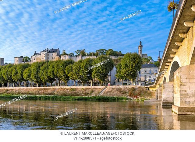 The Eleanor of Aquitaine Bridge, the City and the Royal Fortress of Chinon. Indre-et-Loire, Central Region, Loire Valley, France, Europe