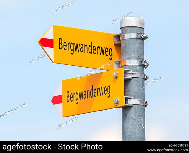 Bergwanderweg sign in the mountains, navigation for hikers, Switzerland