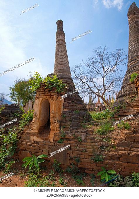 Hundreds of pagodas, ancient and new, cover a hillside at Idein Lake