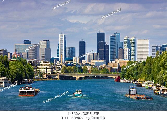 France, Europe, Paris, travel, tourism, City, Seine river, La Defense, Skyline, tourists, Boat, ship, transportation