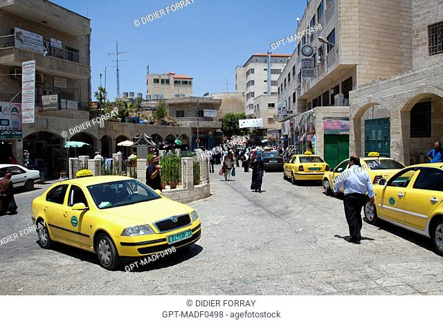 TAXIS AT THE END OF POPE PAUL VI STREET, BETHLEHEM, WEST BANK, PALESTINIAN AUTHORITY