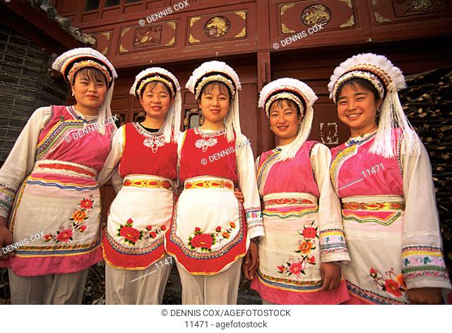 Young unmarried Bai women. Yunnan province. China