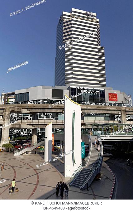 Siam Square with BTS Skytrain route and Siam Discovery, Pathum Wan, Bangkok, Thailand