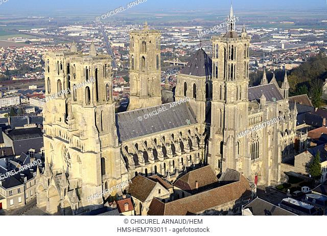 France, Aisne, Laon, the cathedral aerial view