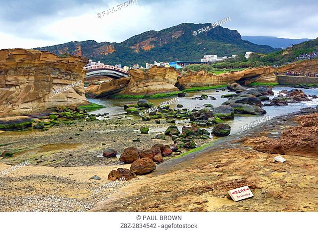 Rock formations at the Yehliu GeoPark, part of the Daliao Miaocene Formation in Wanli in Taiwan