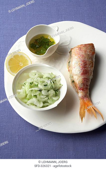 Stuffed red mullet with chard and lemon & olive vinaigrette