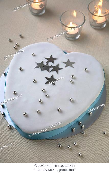 Heart Shaped Cake with Silver Stars and Balls
