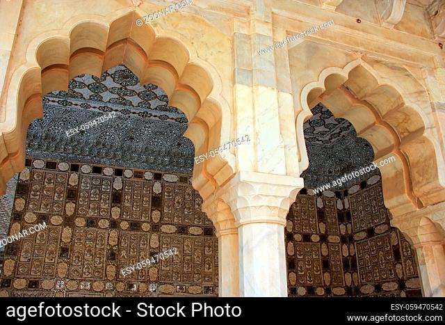Jai Mandir (Mirror Palace) in Amber Fort, Rajasthan, India. Amber Fort is the main tourist attraction in the Jaipur area