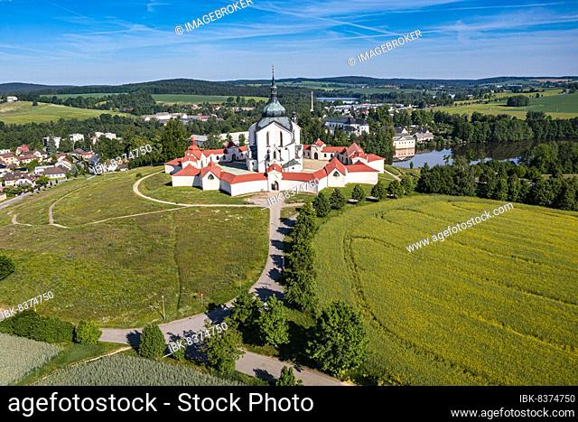 Aerial of the Unesco site Pilgrimage Church of Saint John of Nepomuk, Czech Republic, Europe
