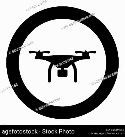 Drone with camera icon in circle round black color vector illustration image solid outline style simple