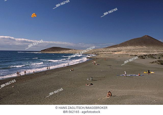 Playa El Medano with the Montana Roja at the back, Tenerife, Canary Islands, Spain