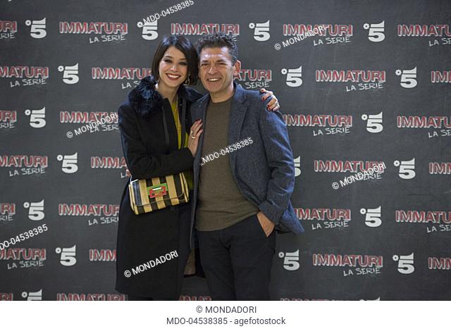 Ninni Bruschetta and Nicole Grimaudo attends the photocall of Mediaset's Immaturi fiction. Milan, January 11th 2018