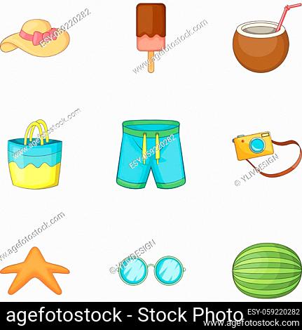 Vacation icons set. Cartoon illustration of 9 vacation vector icons for web