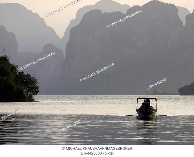 Boat on Ratchaprapha, Cheow Lan Lake, Khao Sok National Park, Surat Thani Province, Thailand