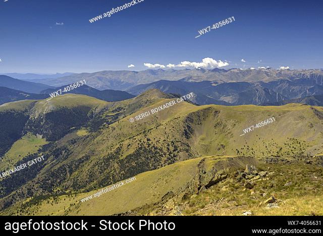 Alt Pirineu Natural Park mountains and valleys seen from the Pic de Salòria summit (Pallars SobirÃ , Catalonia, Spain, Pyrenees)