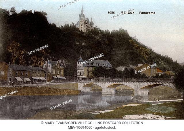 Esneux, a Walloon municipality located in the Belgian province of Liege - Panoramic View of the city and the bridge on the Ourthe river