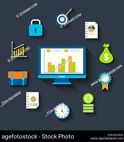 Illustration flat icons concepts for business, finance, strategic management, investment - vector
