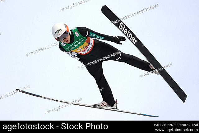 26 February 2021, Bavaria, Oberstdorf: Nordic skiing: World Championships, ski jumping - team event, women, trial round. Nozomi Maruyama from Japan in action