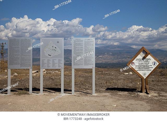 Information panels, museum, archeological site, Laodicea, Denizli, Lycia, Turkey, Asia