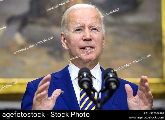 United States President Joe Biden gives remarks after announcing a federal student loan relief plan that includes forgiving up to $20