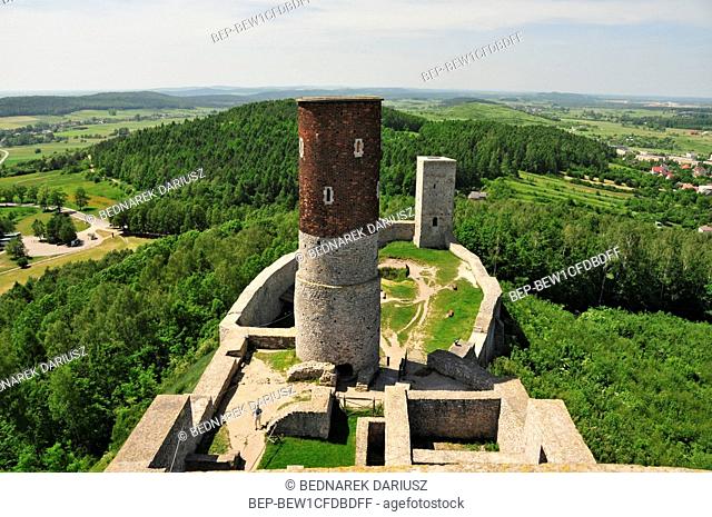 Ruins of the royal castle in Chentshin, Swietokrzyskie Voivodeship, Poland. The construction of the fortress probably began around the 13th or 14th century