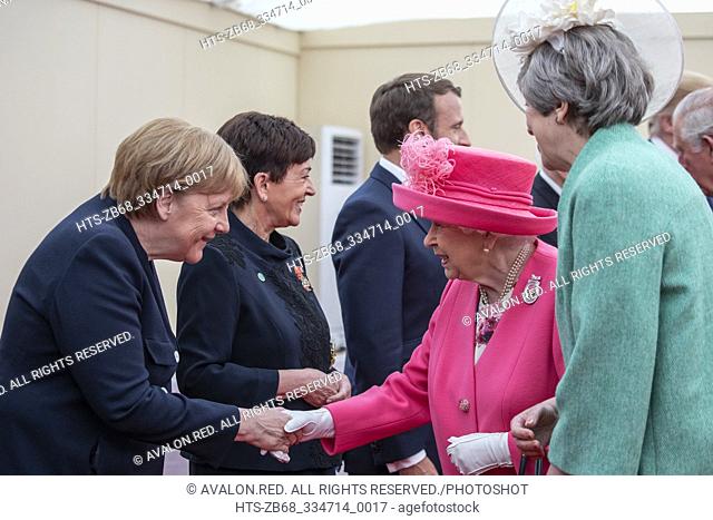 World leaders meet for the 75th anniversary of D-Day event in Southsea Portsmouth. The Queen and UK Prime Minister meet the German Chancellor Angel Merkel