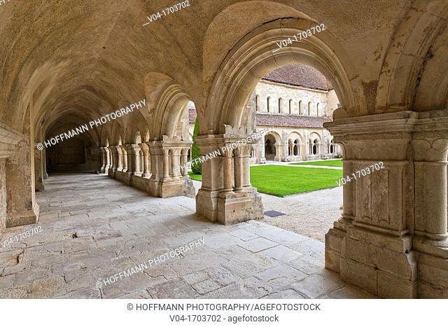 The cloister at the historic abbey of Fontenay, Burgundy, France, Europe