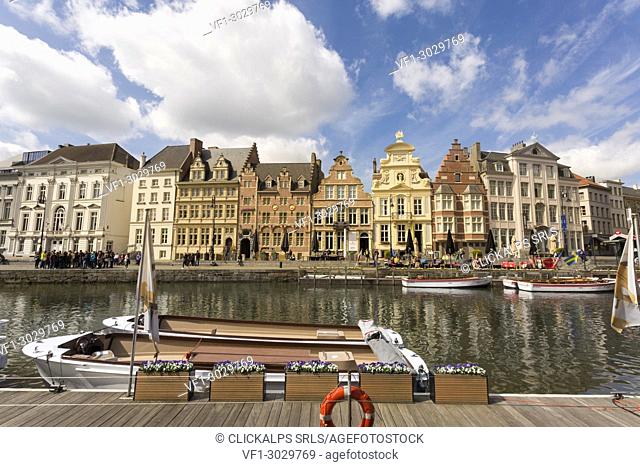 Buildings along the Leie river in the city of Ghent, east flanders province, flemish region, Belgium