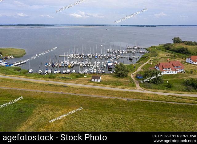 25 June 2021, Mecklenburg-Western Pomerania, Hiddensee: View of the sailing harbour of Vitte. With about 500 inhabitants