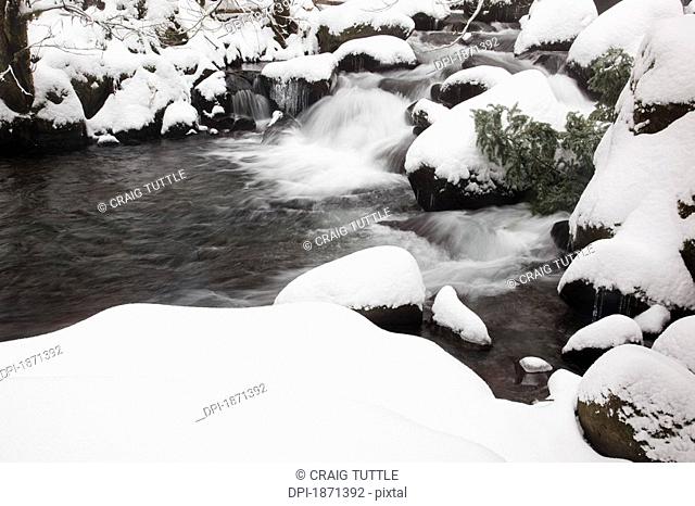columbia river gorge national scenic area, oregon, united states of america, snow covering the rocks in a creek