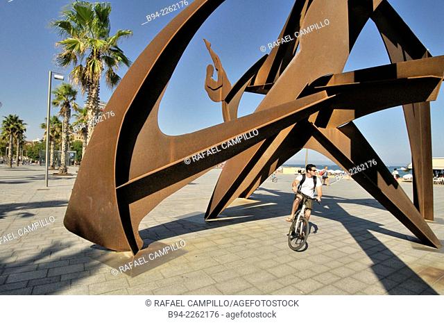 Steel sculpture 'Homenatge a la natació' by Alfredo Lanz. 2004. Mar square. Barceloneta neighborhood. Barcelona. Catalonia. Spain