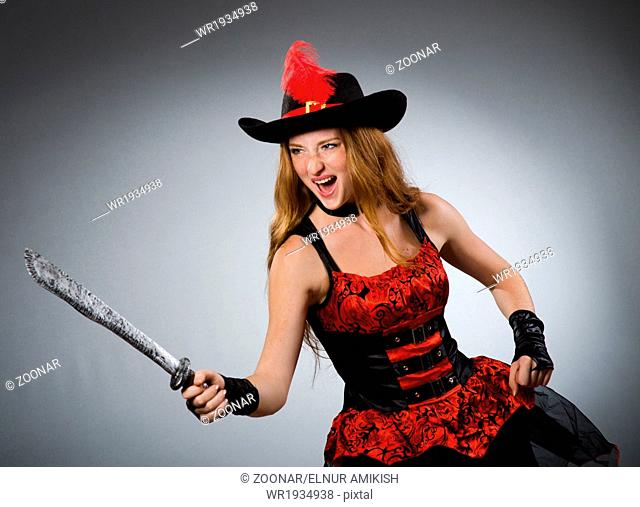Woman pirate with sharp weapon