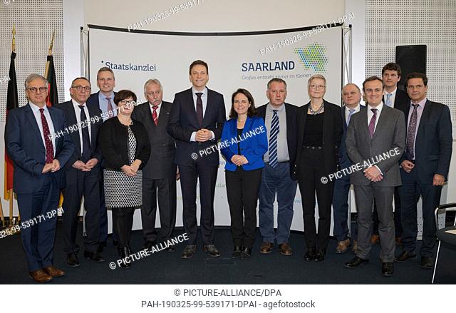 25 March 2019, Saarland, Saarbrücken: Gilbert Schuh (l-r), Department de la Moselle, Claude Wallendorf, Vice-President of the Department of Ardenne