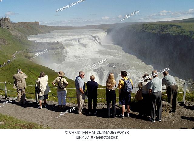The golden waterfall Gullfoss at the road Kjölur F35 Iceland