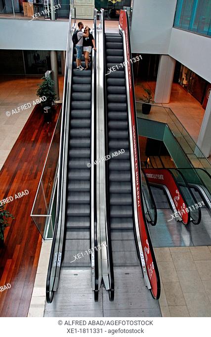 Escalators, shopping center Maremagnum, Barcelona, Catalonia, Spain