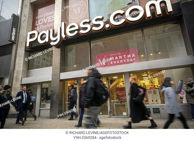 A Payless ShoeSource store in Herald Square in New York on Monday, February 18, 2019. The retailer is closing all of its 2100 stores in the U. S
